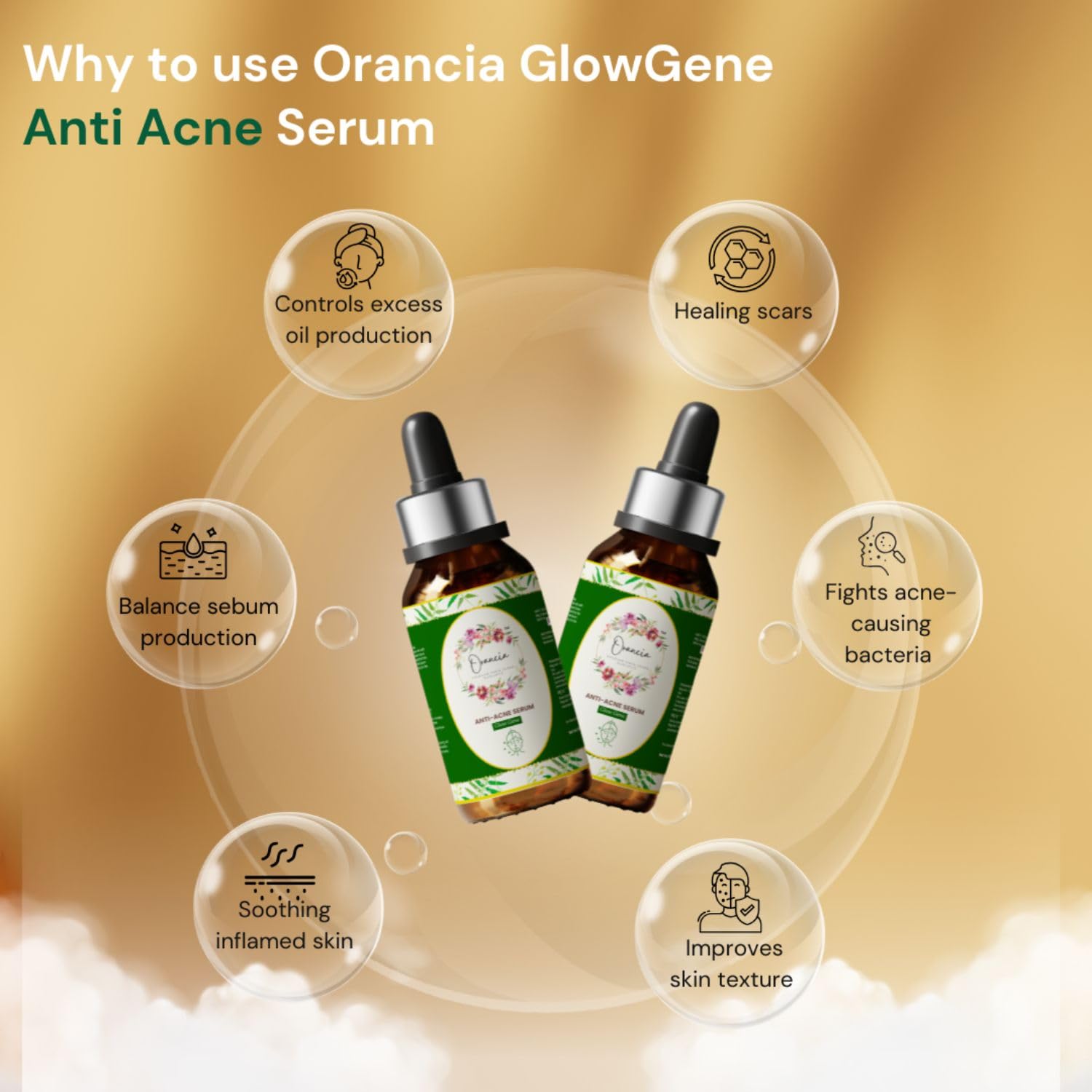 Orancia Anti-Acne Face Serum | 30 ml | Fights active acne | Fades acne marks & scars | Controls excess oil | Unclogs pores | Reduces redness & inflammation